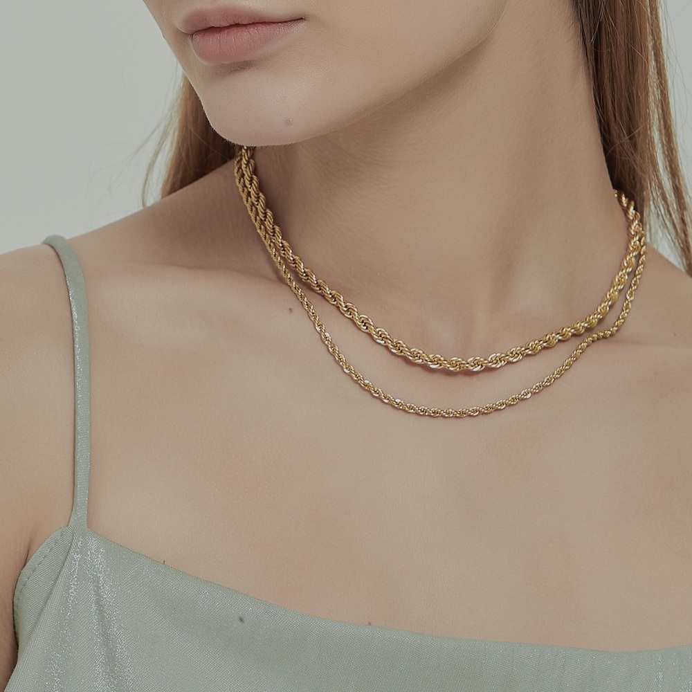 Minimalist Gold Plated Twisted Rope Necklace - Picture 10 of 12